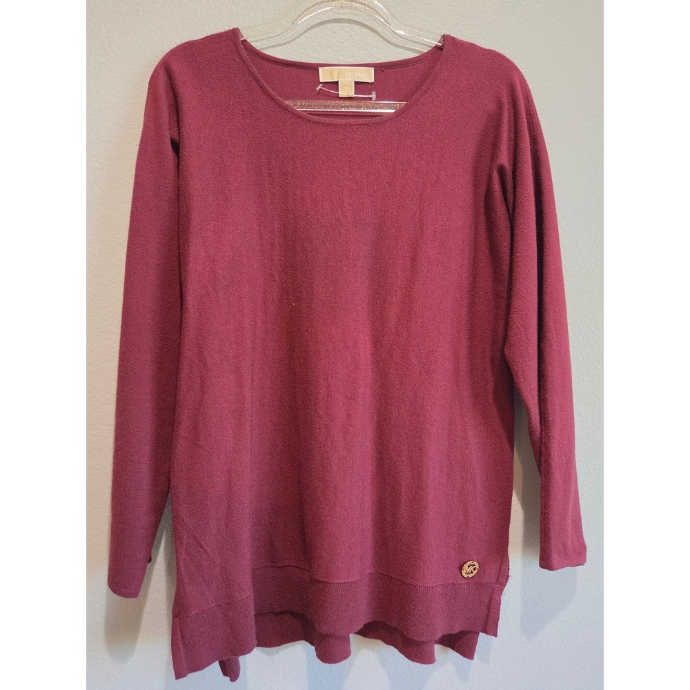 Michael Kors Sweater Tunic Womens M Burgundy Long Sleeve Logo Excellent